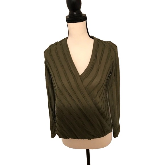 Anthropologie Maeve Audre Blouse Textured Faux Wrapped Green Blouse - Size EXS - Picture 1 of 9